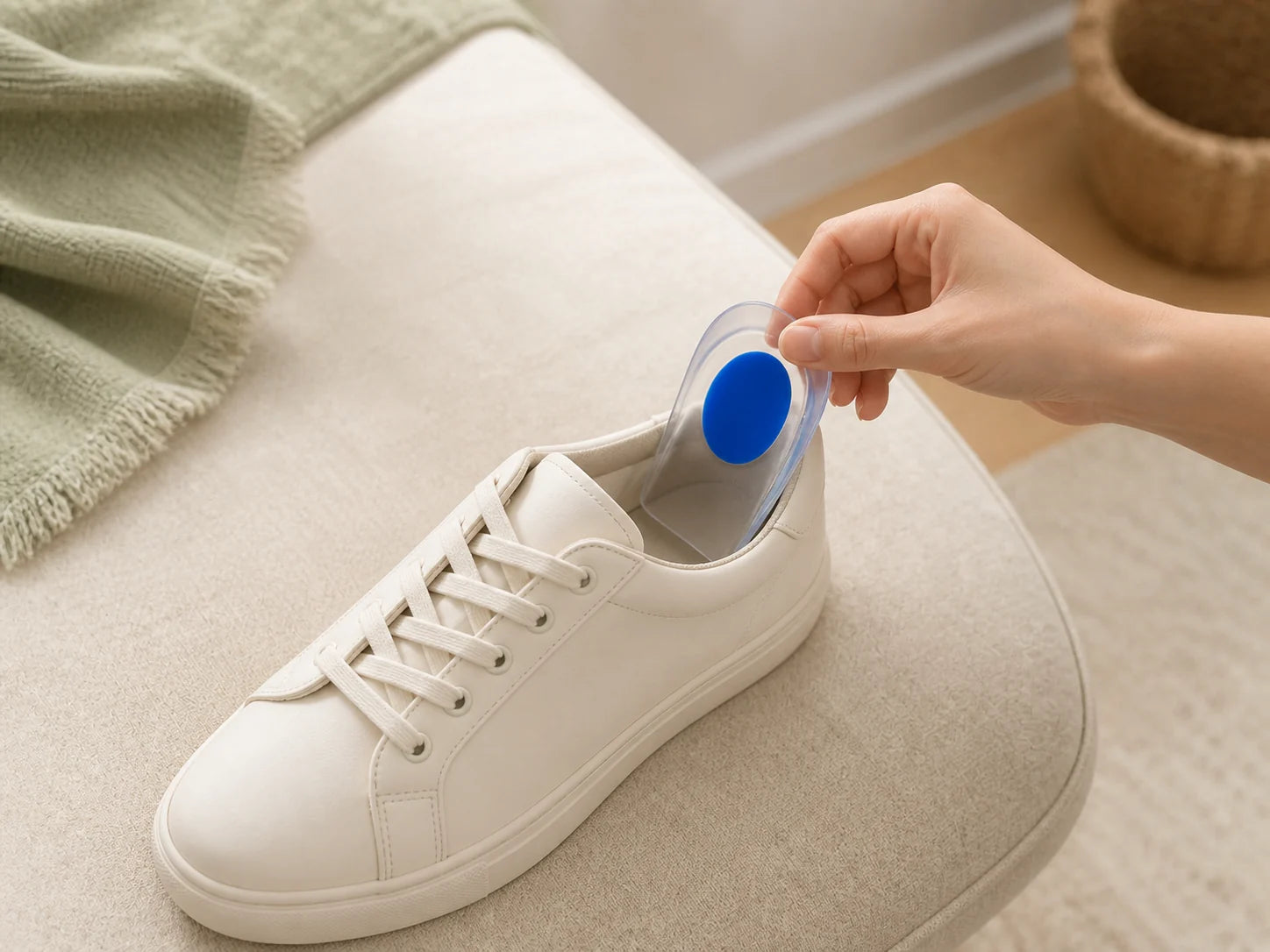 Placing a HeelSaver cushion at the back of a closed shoe before a shift